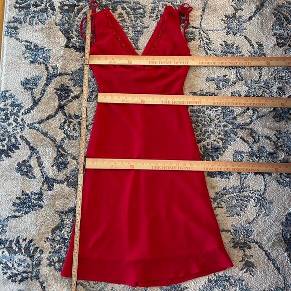 Vintage Y2K Breakin’ Loose Red Midi Slip Dress‎ Beaded Trim Made in USA Size 5/6 - Picture 8 of 8
